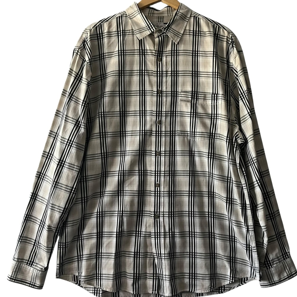 Calvin Klein Jeans Mens Beige Plaid Button Up Long Sleeve‎ Shirt Sz L